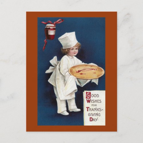 Child Chef with Mince Pie Vintage Thanksgiving Holiday Postcard