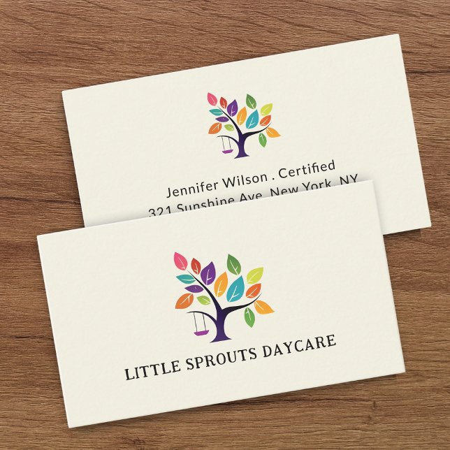 Child Daycare Childcare Service Tree Logo Business Card (Creator Uploaded)