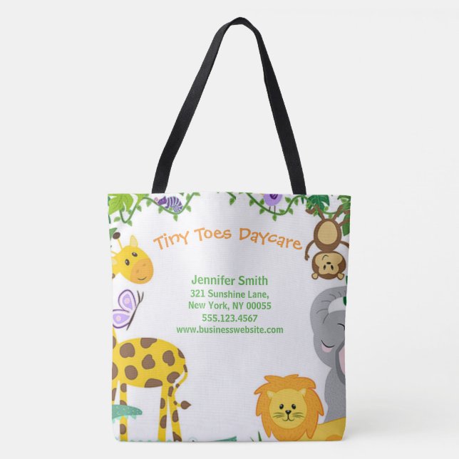 Child Daycare Service Jungle Animal Business Tote Bag (Front)