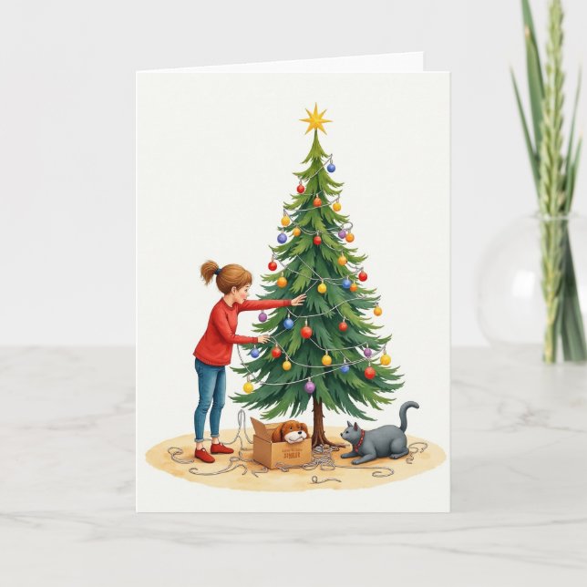 Child Decorates Tree Card (Front)