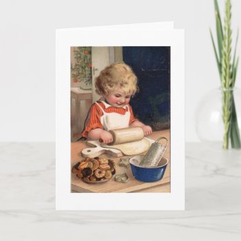 Child Doing Cooking At Christmas Holiday Card by vintagecreations at Zazzle