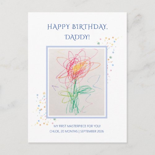 Child Drawing Photo Happy Birthday Daddy Keepsake Postcard