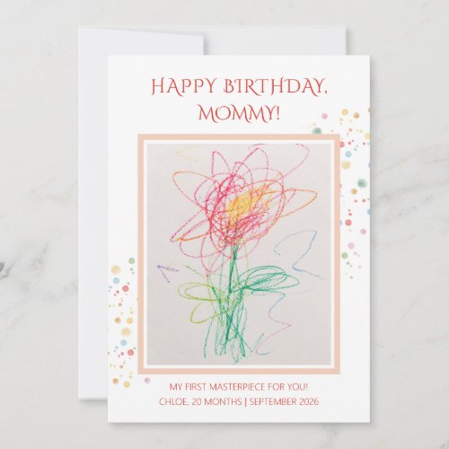 Child Drawing Photo Happy Birthday Mommy Keepsak Invitation