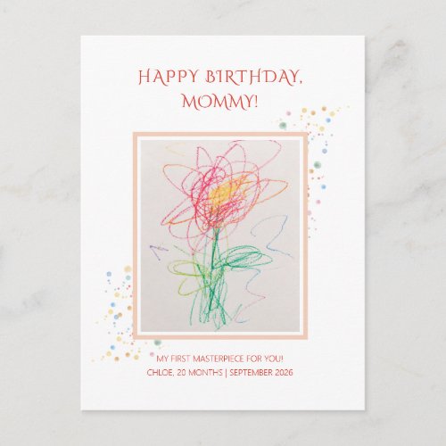 Child Drawing Photo Happy Birthday Mommy Keepsak  Postcard