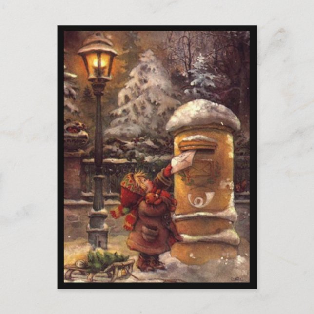 Child drawing posting her Christmas letter Postcard (Front)