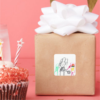 Child Drawing Stick Figure Colorful  Square Sticker