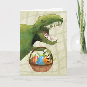 Child Easter Dinosaur with Basket of Easter Eggs Card