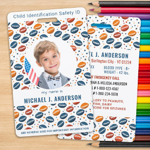 Child Emergency ID Football Pattern Kids Photo Badge