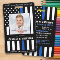 Child Emergency ID Police Blue Flag Kids Photo 