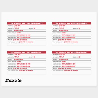 Child Emergency Information Sticker | Zazzle