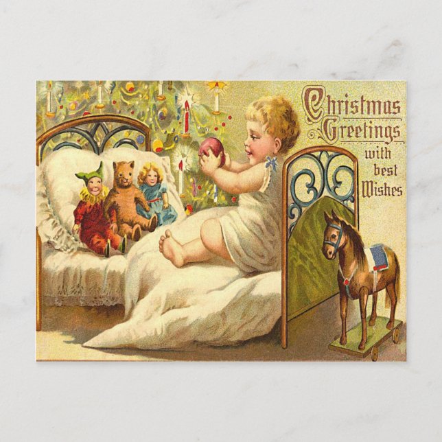 Child enjoying christmas gifts holiday postcard (Front)
