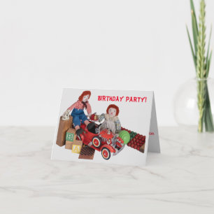 Child fire engine Raggedy Ann Andy Birthday party Invitation