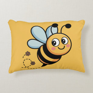 Child-Friendly Bee Mascot with Dotted Trail Accent Pillow