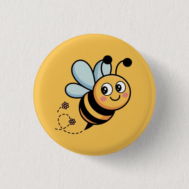 Child-Friendly Bee Mascot with Dotted Trail Button (Front)