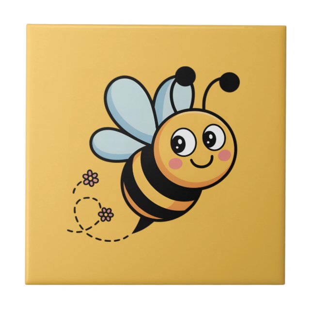 Child-Friendly Bee Mascot with Dotted Trail Ceramic Tile (Front)