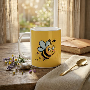 Child-Friendly Bee Mascot with Dotted Trail Coffee Mug