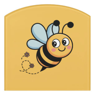 Child-Friendly Bee Mascot with Dotted Trail Door Sign