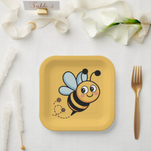 Child-Friendly Bee Mascot with Dotted Trail Paper Plates