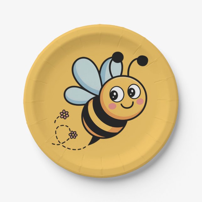 Child-Friendly Bee Mascot with Dotted Trail Paper Plates (Front)