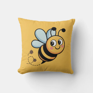Child-Friendly Bee Mascot with Dotted Trail Throw Pillow