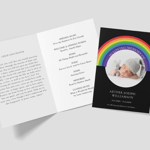 Child funeral rainbow photo order of service  invitation