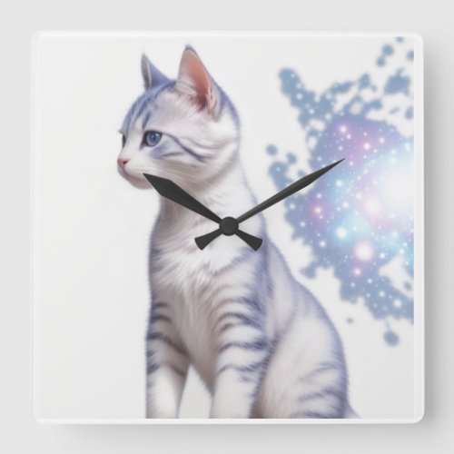 Child Galaxy Blue Tinted Cat Square Wall Clock