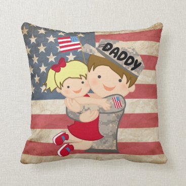 Child girl, daughter, Hugging Soldier Dad Pillow Child girl, daughter, Hugging Soldier Dad Pillow