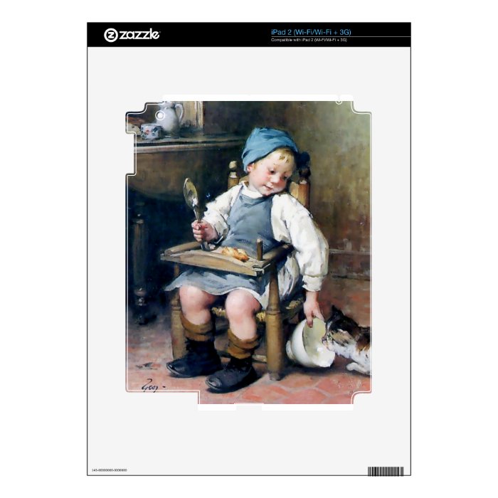 Child Giving Food to Kitten antique painting Skin For iPad 2