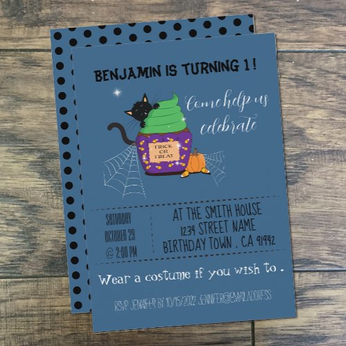  Child Halloween Blue Birthday Invitations 