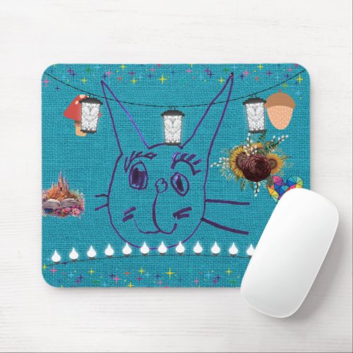 Child Hand_Drawn Cat Clipart Collage  Mouse Pad