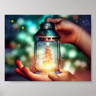 Child Hands Holding Christmas Lantern Poster