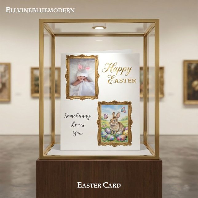 Child Handwriting Photo Easter Vintage Gold Frames Card (Creator Uploaded)
