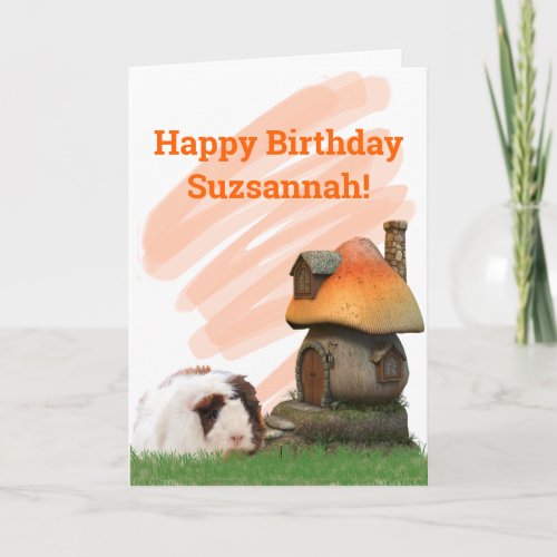 Child Happy Birthday Guinea Pig Mushroom House Card