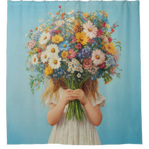 Child Holding a Lush Wildflower Bouquet Shower Curtain
