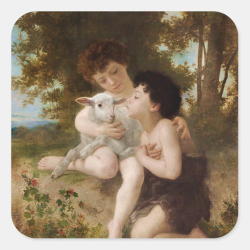 Child Holding a White Lamb Thank You Card Square S Square Sticker