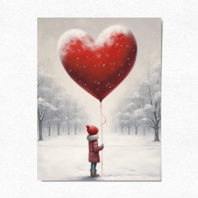 Child holding balloon heart, Cute Winter Scene Postcard (Creator Uploaded)