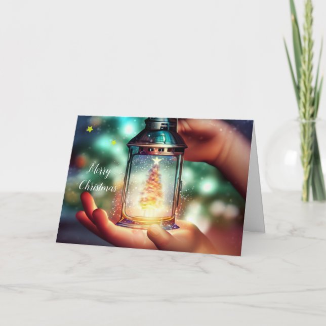 Child Holding Christmas Lantern  Holiday Card (Front)