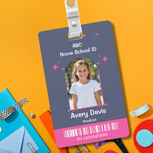 Child Homeschool ID in Blue and Pink simple style Badge