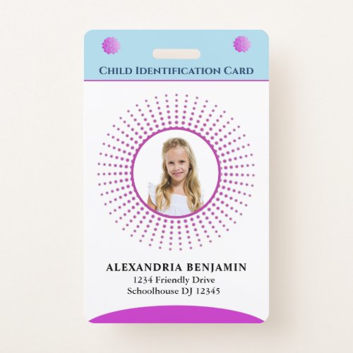 Child Id Identification Card Boy Girl Photo Custom Badge