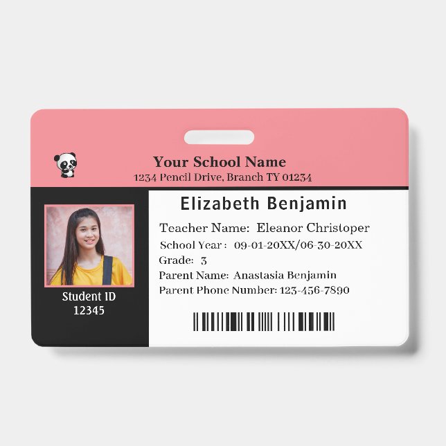 Child ID Identification Card Student School Badge (Front)