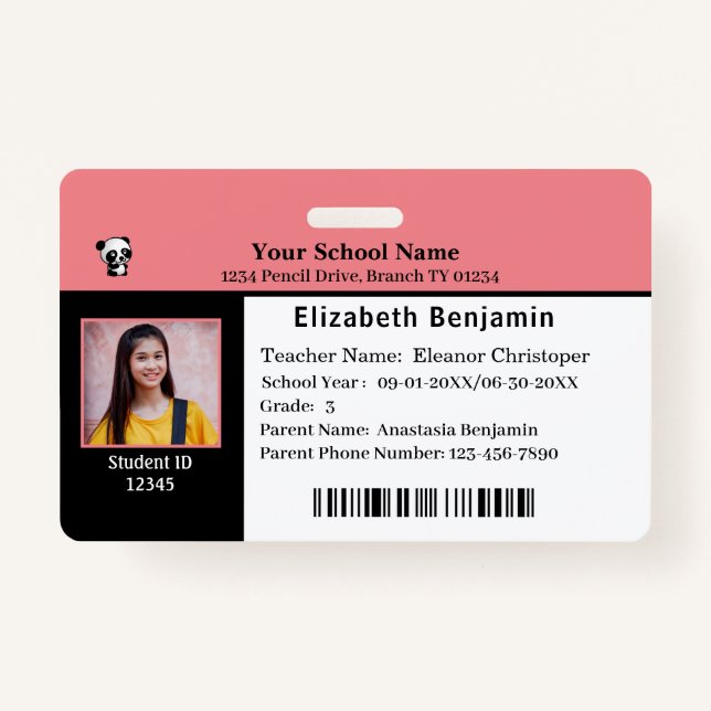 Child ID Identification Card Student School Badge (Front)