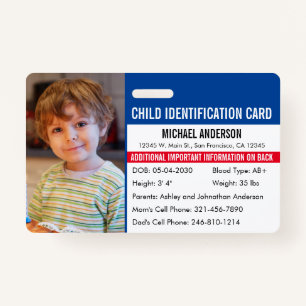 Child ID Identification Emergency Allergy Medical Badge