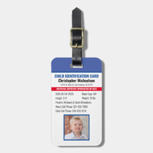 Child ID Identification Emergency Allergy Photo Luggage Tag