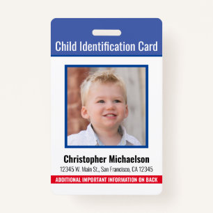 Child ID Identification Medical Allergy Emergency Badge