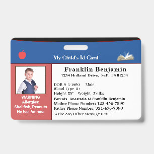 Child ID Identification Photo Card Custom Badge