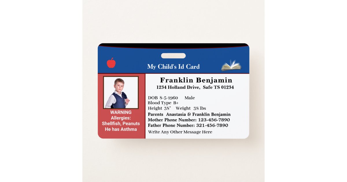 Child ID Identification Photo Card Custom Badge | Zazzle.com