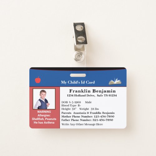 Child ID Identification Photo Card Custom Badge