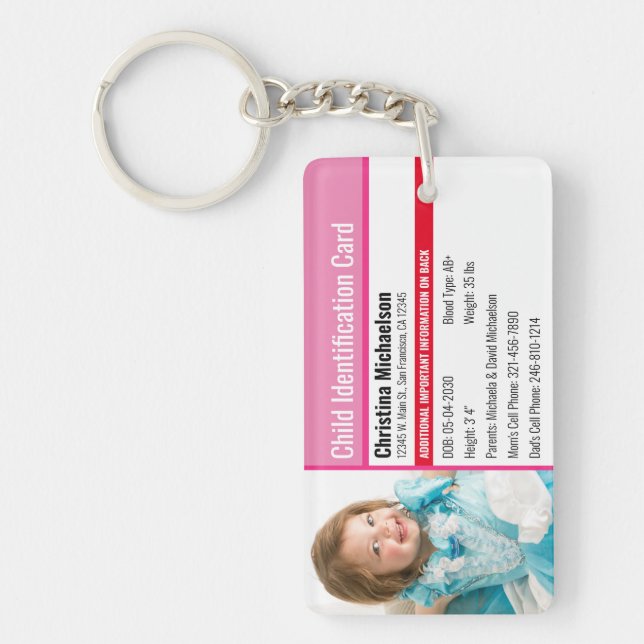 Child ID Photo Identification Emergency Allergy Keychain (Front)