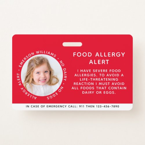 Child Identification Allergy Alert Emergency ID Badge
