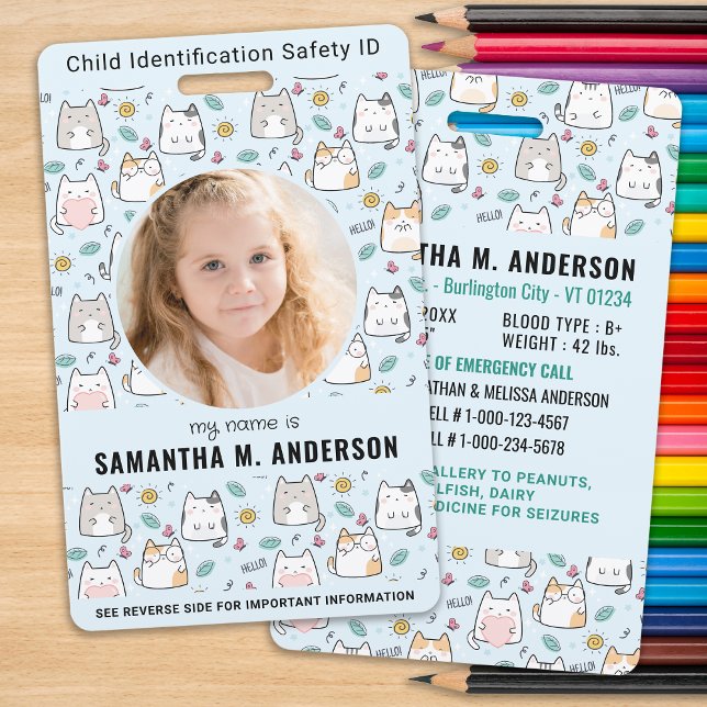 Child Identification Cute Cat Kids Photo Emergency Badge (Creator Uploaded)